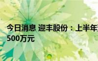 今日消息 迎丰股份：上半年预计同比转亏，预亏1000万至1500万元