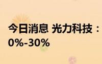 今日消息 光力科技：上半年净利润同比预减10%-30%