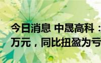 今日消息 中晟高科：上半年预亏660万–850万元，同比扭盈为亏