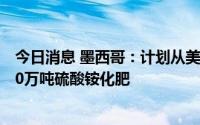 今日消息 墨西哥：计划从美国购买多达2万吨奶粉、多达100万吨硫酸铵化肥