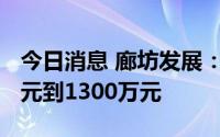 今日消息 廊坊发展：预计上半年亏损1000万元到1300万元