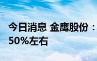 今日消息 金鹰股份：上半年净利润同比预增150%左右