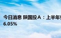 今日消息 陕国投Ａ：上半年归母净利润4.66亿元，同比增长6.05%