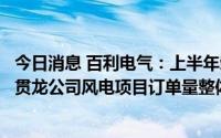 今日消息 百利电气：上半年荣信兴业公司SVG订单量及苏州贯龙公司风电项目订单量整体保持稳定