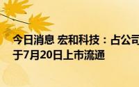 今日消息 宏和科技：占公司总股本83.88%的IPO限售股将于7月20日上市流通