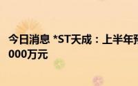 今日消息 *ST天成：上半年预计扭亏为盈，预盈667万元到1000万元