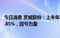 今日消息 京城股份：上半年净利润同比预增861.44%到971.85%，扭亏为盈