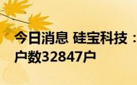 今日消息 硅宝科技：截止7月8日，公司股东户数32847户