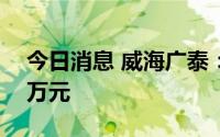 今日消息 威海广泰：收到政府补助1606.45万元