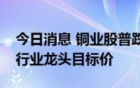 今日消息 铜业股普跌，投行下调铜价预期及行业龙头目标价