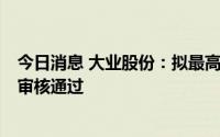 今日消息 大业股份：拟最高募资6亿元定增申请未获证监会审核通过