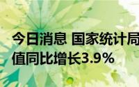 今日消息 国家统计局：6月规模以上工业增加值同比增长3.9%