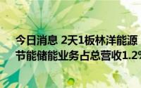 今日消息 2天1板林洋能源：目前暂无虚拟电厂相关营收，节能储能业务占总营收1.2%