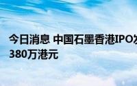 今日消息 中国石墨香港IPO发行价定为0.325港元，净筹约8380万港元