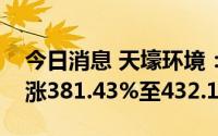 今日消息 天壕环境：预计上半年净利润同比涨381.43%至432.11%