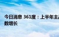 今日消息 361度：上半年主品牌产品零售额同比录得中双位数增长