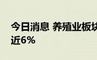 今日消息 养殖业板块开盘走低，大湖股份跌近6%