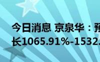 今日消息 京泉华：预计上半年净利润同比增长1065.91%-1532.27%