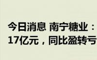 今日消息 南宁糖业：上半年预亏9000万元-1.17亿元，同比盈转亏