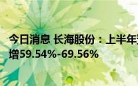 今日消息 长海股份：上半年预盈4.14亿元-4.4亿元，同比预增59.54%-69.56%