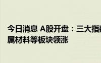 今日消息 A股开盘：三大指数小幅低开，非汽车交运、非金属材料等板块领涨