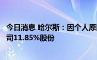 今日消息 哈尔斯：因个人原因，控股股东拟2.87亿元转让公司11.85%股份