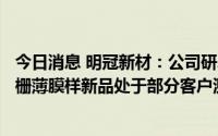 今日消息 明冠新材：公司研发的HJT太阳能电池组件智能网栅薄膜样新品处于部分客户测试导入阶段