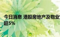 今日消息 港股房地产及物业管理板块走高，合景泰富集团涨超5%