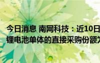 今日消息 南网科技：近10日股价累涨超101%，0.5C磷酸铁锂电池单体的直接采购份额为1.5GWh