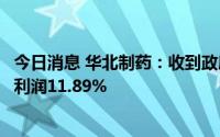 今日消息 华北制药：收到政府补助222.6万元，占2021年净利润11.89%