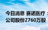 今日消息 赛诺医疗：第二大股东等累计减持公司股份2760万股