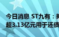 今日消息 ST九有：拟向控股股东定增募资不超3.13亿元用于还债