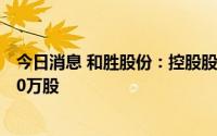 今日消息 和胜股份：控股股东及其一致行动人累计质押2700万股