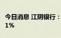 今日消息 江阴银行：上半年净利润同比增22.1%