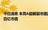 今日消息 本周A股解禁市值超2400亿，8家公司解禁规模超百亿市值