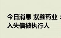 今日消息 紫鑫药业：公司及部分子公司被列入失信被执行人