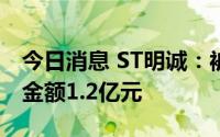 今日消息 ST明诚：被山东煜馨达起诉，涉案金额1.2亿元