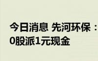 今日消息 先河环保：拟于7月27日除权，每10股派1元现金