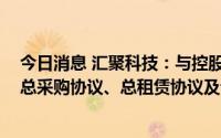 今日消息 汇聚科技：与控股股东立讯精密签署总供应协议、总采购协议、总租赁协议及设备采购协议