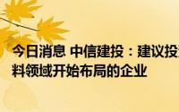 今日消息 中信建投：建议投资者关注在钠离子电池及电池材料领域开始布局的企业