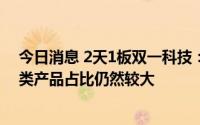 今日消息 2天1板双一科技：公司营业收入结构中风电配套类产品占比仍然较大