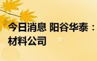 今日消息 阳谷华泰：拟投资1亿元设立特硅新材料公司