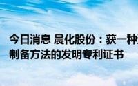 今日消息 晨化股份：获一种汽车用过电泳耐高温密封胶及其制备方法的发明专利证书