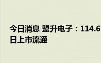 今日消息 盟升电子：114.68万股IPO战略配售限售股8月1日上市流通