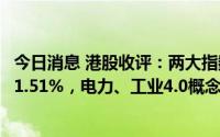 今日消息 港股收评：两大指数涨跌不一，香港恒生指数收跌1.51%，电力、工业4.0概念等板块领跌