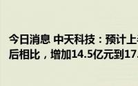 今日消息 中天科技：预计上半年净利润与上年同期追溯调整后相比，增加14.5亿元到17.9亿元