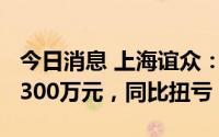 今日消息 上海谊众：上半年预盈6000万元-6300万元，同比扭亏