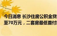 今日消息 长沙住房公积金贷款提取新政：最高贷款额度提高至70万元，二套房最低首付款比例调至40%