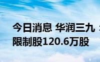 今日消息 华润三九：向131名激励对象授予限制股120.6万股