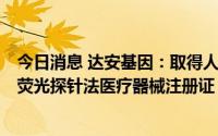 今日消息 达安基因：取得人博卡病毒核酸检测试剂盒 PCR-荧光探针法医疗器械注册证